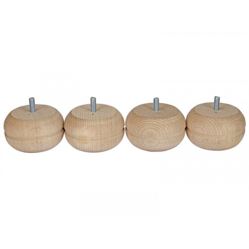 Lot De 4 Pieds De Meuble Boule Fixes Hêtre Brut Blanc/Beige, 5 Cm - Cime