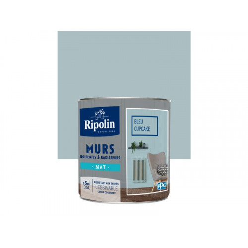 Peinture mur, boiserie, radiateur bleu cupcake mat 0.5 l - RIPOLIN