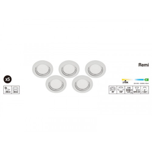 Kit 5 Spots À Encastrer Orientable Remi Gu10, 2700K Rond Blanc - Centrale Brico