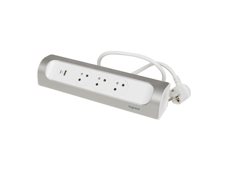 Multiprise 3 prises + 1 x USB A + 1 x USB C Legrand et aluminium 1 - vue 3