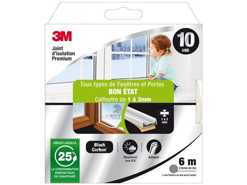 Joint Porte/Fenêtre Universel Bon Etat Premium 1 À 3 mm X 6 m Blanc