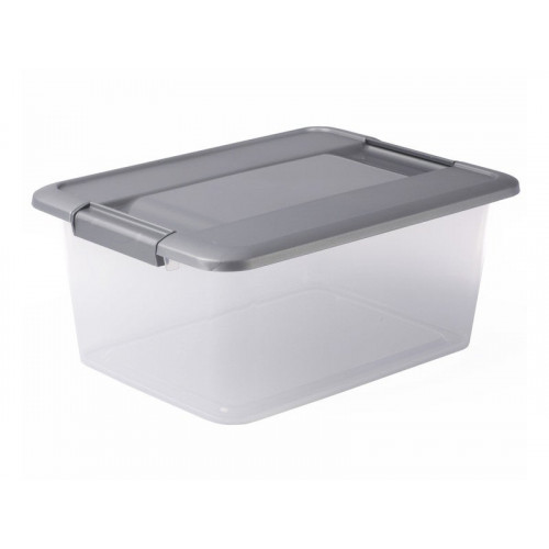 Boîte plastique transparent couvercle argent  L. 38 X P. 28.5 X H. 16.5 cm - SUNDIS