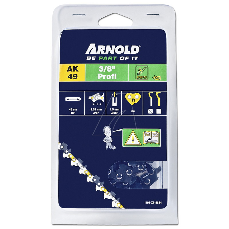 Arnold Chaîne de tronçonneuse 38" 1 5 mm 64 maillons d'antirebond gouges demi rondes - vue 2