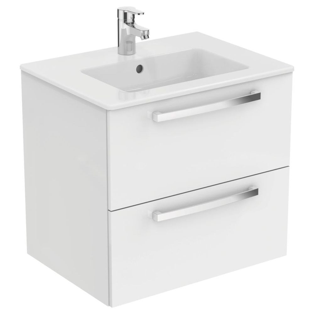 Ensemble meuble et lavabo-plan ULYSSE, 2 tiroirs - 60cm - blanc