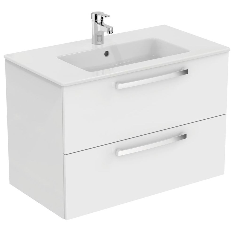 Ensemble meuble et lavabo-plan ULYSSE, 2 tiroirs - 80cm - blanc