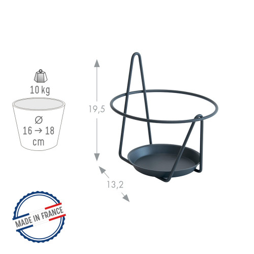 Porte pot soucoupe mural anthracite - 16-18 cm - Acier époxy - Louis Moulin