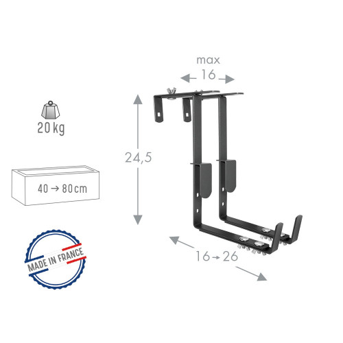 Lot de 2 supports tout reglable pour jardinière - 16 à 26 cm - Acier époxy - Louis Moulin