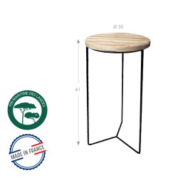 Sellette industrielle haute fer rond plateau bois - 61x30 cm - Acier époxy - Louis Moulin