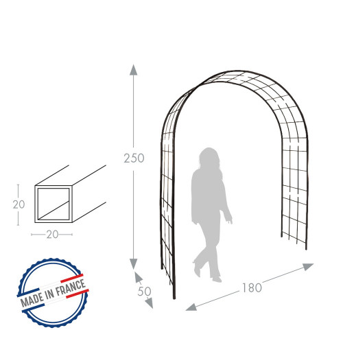 Arche tube CAR20 treillage fer vieilli - 180x50x250 cm - Acier époxy - Louis Moulin