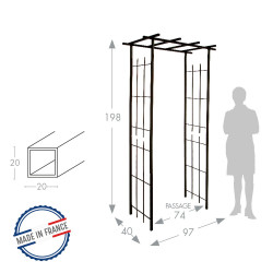 Pergola tube CAR20 fer vieilli - 97x40x198 cm - Acier époxy - Louis Moulin