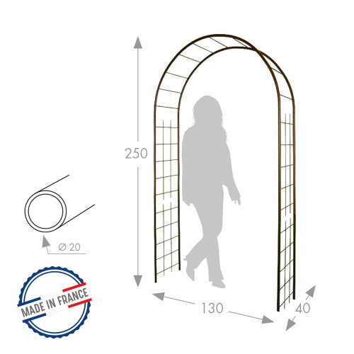 Arche tube ROND20 treillage fer vieilli - 130x40x250 cm - Acier époxy - Louis Moulin