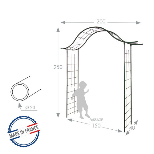 Arche tube ROND20 portique fer vieilli - 200x40x250 cm - Acier époxy - Louis Moulin