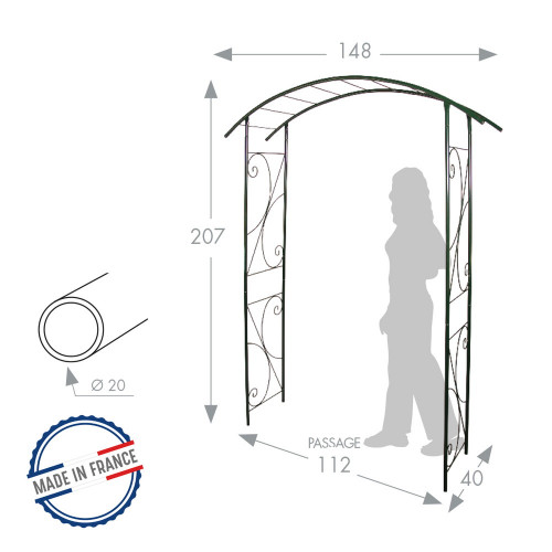 Arche tube ROND20 pont vert sapin - 148x40x207 cm - Acier époxy - Louis Moulin