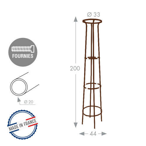 Tuteur colonne fer vieilli - 44x200 cm - Acier époxy - Louis Moulin