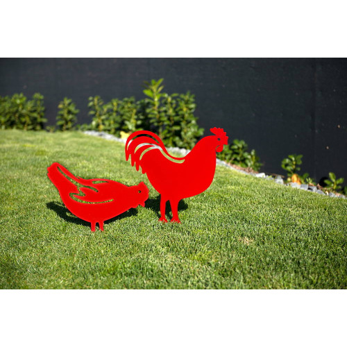 Figurine à piquer poule rouge - 28x39 cm  - Acier époxy - Louis Moulin