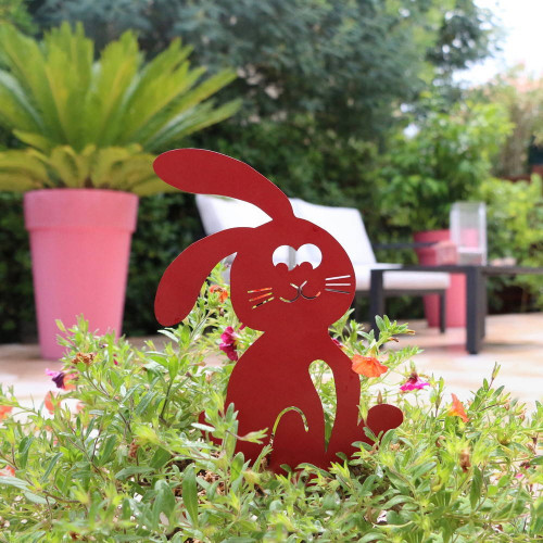 Figurine à piquer lapin rouge - 21x18 cm - Acier époxy - Louis Moulin