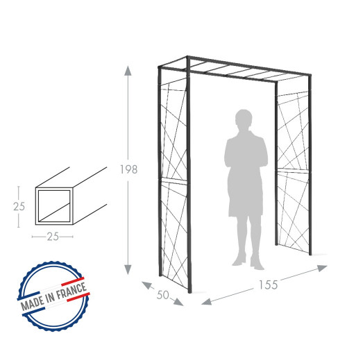 Pergola tube CAR25 mandala anthracite - 155x50x198 cm - Acier époxy - Louis Moulin