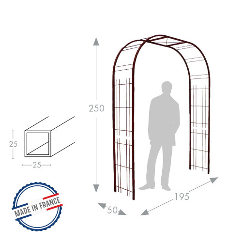 Arche premium tube CAR25 treillage fer vieilli - 195x50x250 cm - Acier époxy - Louis Moulin