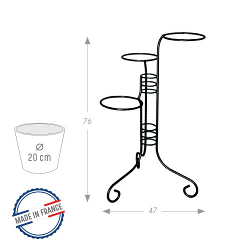 Porte plantes anneaux 3 pots anthracite H. 76 pour pot 20 cm - Acier époxy - Louis Moulin