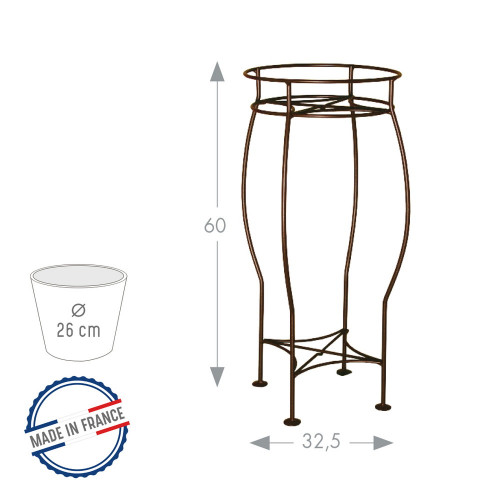 Sellette ronde fer vieilli H. 60 pour pot 26 cm - Acier époxy - Louis Moulin