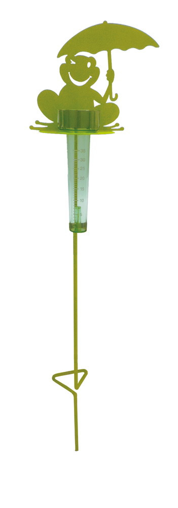 Support Pluviomètre à piquer grenouille vert anis - H. 1,16 m - Acier époxy