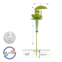 Support Pluviomètre à piquer grenouille vert anis - H. 1,16 m - Acier époxy - Louis Moulin