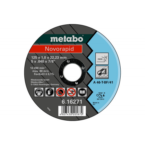 Meules de tronçonnage Novorapid 125x1,0x22,23 Inox - Metabo