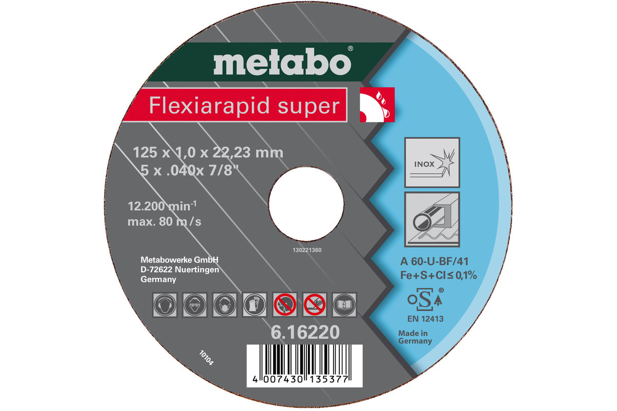 Metabo Meules de tronçonnage Flexiarapid super 125x1 6x22 2 acier inoxydable