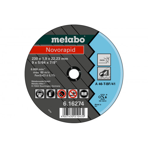Meules de tronçonnage Novorapid 230x1,9x22,23 Inox - Metabo