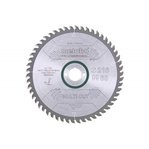 Lame Pro "Multi Cut" HW/CT 216x30,60 FZ/TZ - 5° pour scie circulaire - Metabo