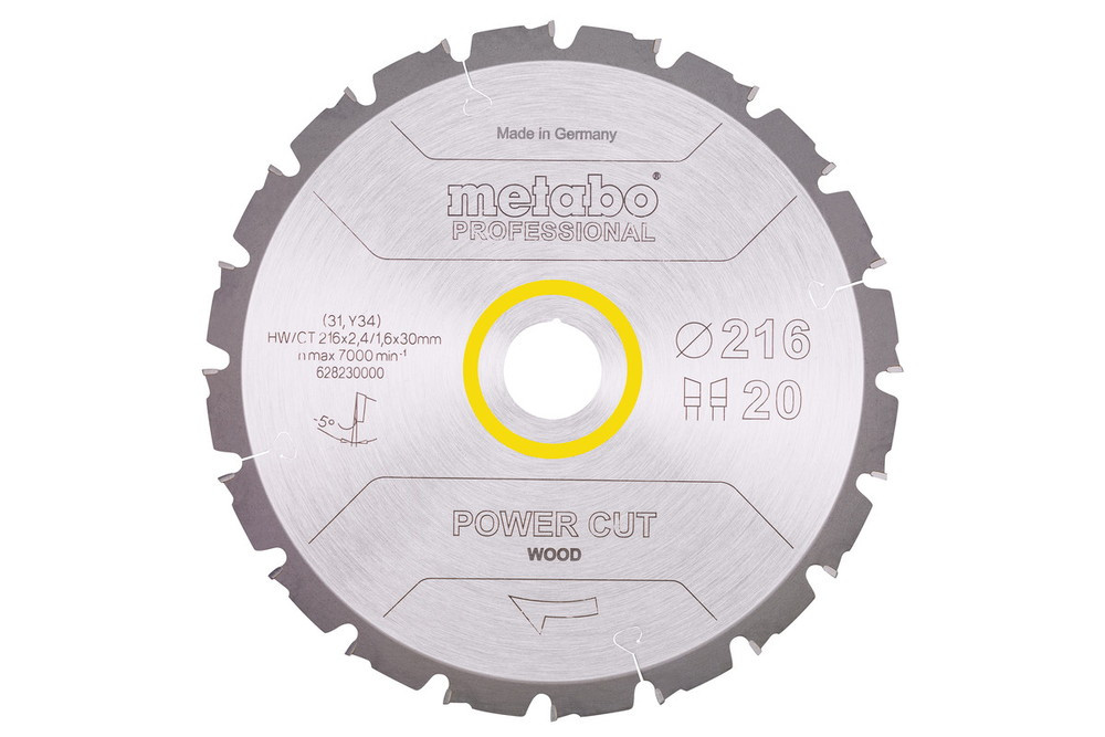 Lame Pro "Power Cut Wood" HW/CT 216x30, 20 WZ -5° pour scie circulaire