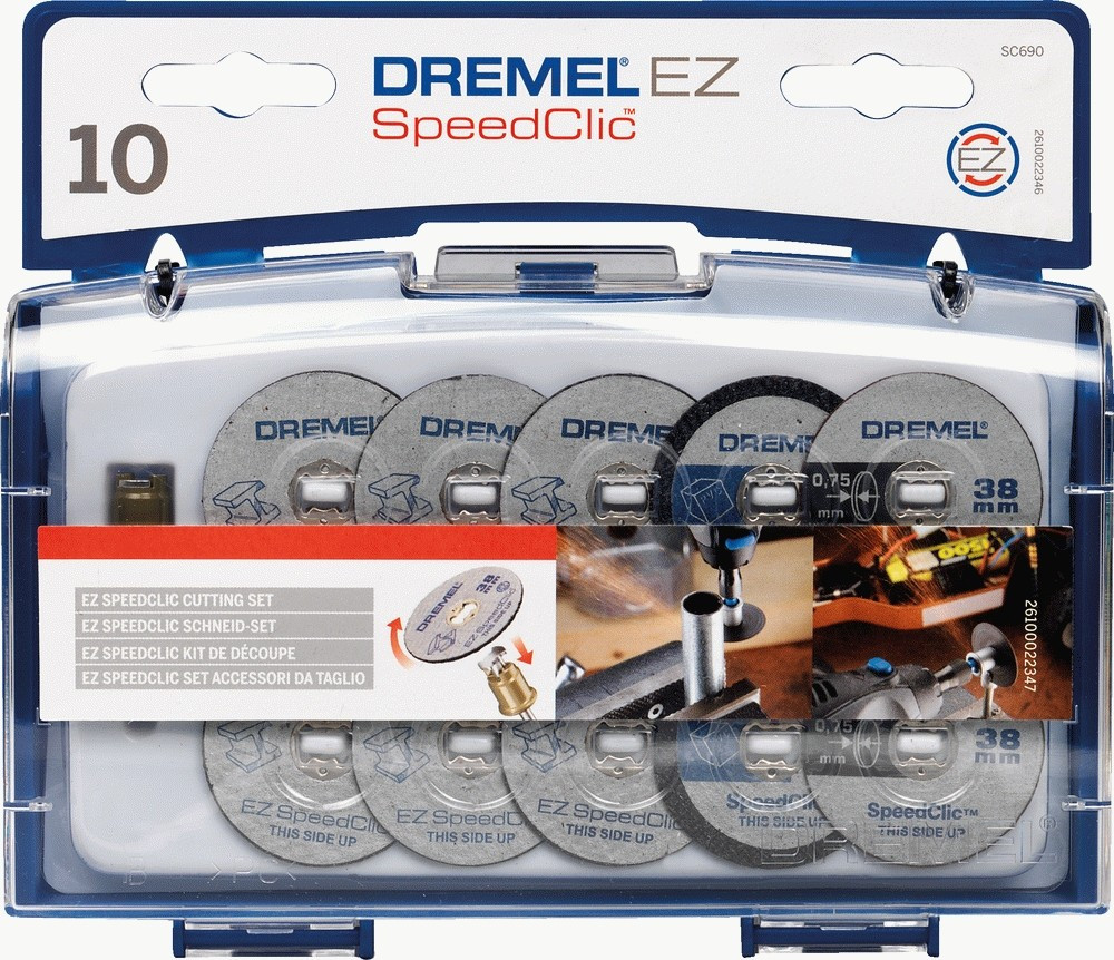 Pack de 10 disques à tronçonner EZ SpeedClic + mandrin pour métaux/plastiques Dremel S690