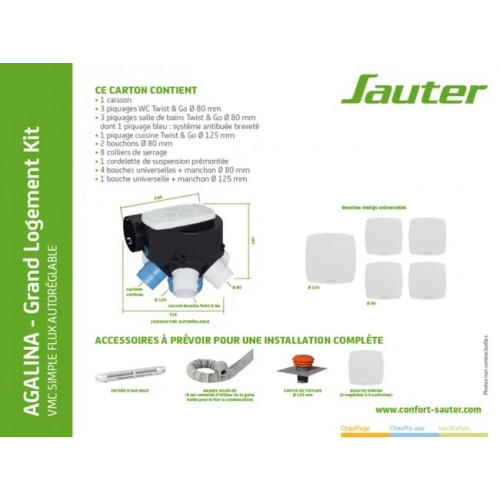 Kit VMC simple flux auto à détection d'humidité SAUTER Agalina