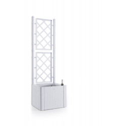 Bac à fleurs à réserve d'eau Natural Deluxe blanc 43 x 43 x 142 cm + treillis de marque Stefanplast, référence: J7699700