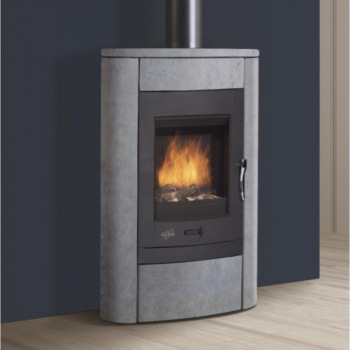 Poêle à bois VILLETEAU - 9 kW - Rdt : 77,4% - B. 40 cm - Pierre bleue - Godin