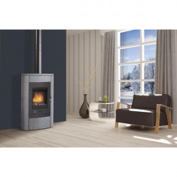 Poêle à bois VILLETEAU - 9 kW - Rdt : 77,4% - B. 40 cm - Pierre bleue - Godin