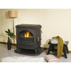 Poêle à bois CARVIN - 11 KW- Rdt: 73% - B. 65 cm - Fonte anthracite - Godin