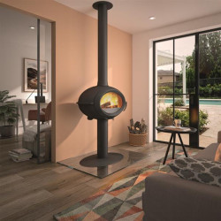 Poêle à bois BRIO SUR PIED - 7 kW - Rdt: 76% - B. 50 cm - 100% Fonte anthracite - Invicta