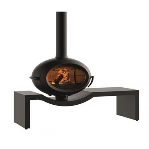 Poêle à bois BRIO SUR BANC - 7 kW - Rdt: 76% - B. 50 cm - 100% fonte - Anthracite - Invicta