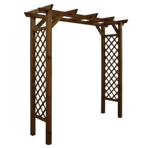 Pergola droite IPOMEE - 220 x 80 x H. 214 cm - Passage 180 cm - Teinté marron - Jardipolys