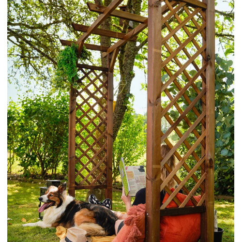 Pergola droite IPOMEE - 220 x 80 x H. 214 cm - Passage 180 cm - Teinté marron - Jardipolys