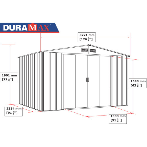 Abri de jardin métal - 7,79m² - kit ancrage - Anthracite - Duramax