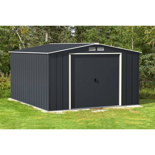 Abri de jardin métal - 11,69m² - kit ancrage - Anthracite - Duramax