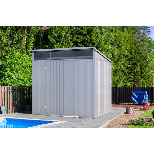 Abri de jardin métal MODERN - 4,45m² - Mono pente - Aluminium blanc - Duramax