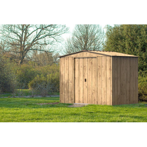 Abri de jardin métal WOODGRAIN - 4,75m² - kit ancrage - Imitation bois - Duramax