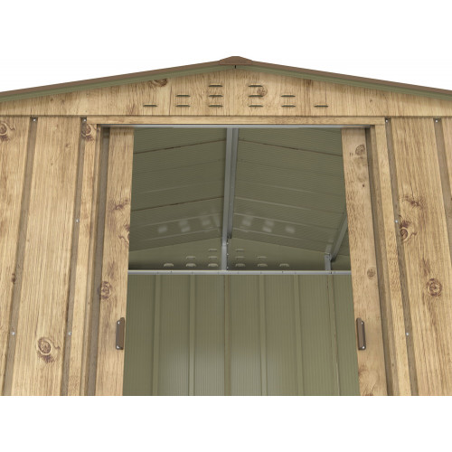 Abri de jardin métal WOODGRAIN - 7,75m² - kit ancrage - Imitation bois - Duramax