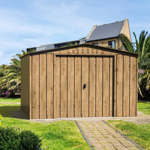 Abri de jardin métal WOODGRAIN - 7,75m² - kit ancrage - Imitation bois - Duramax