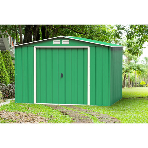 Abri de jardin métal VERT PIN - 7,75m² - kit ancrage - Vert - Duramax