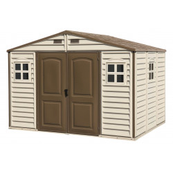 Abri PVC Woodstyle PREMIUM - 7,68m² - Kit fondation + 3 fenêtres - beige de marque Duramax, référence: J7741300