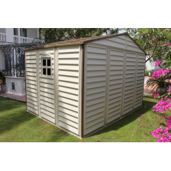 Abri PVC Woodstyle PREMIUM - 7,68m² - Kit fondation + 3 fenêtres - beige - Duramax